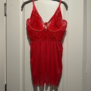 Cupshe Red Lace Chemise with Plunging Neckline